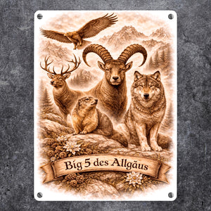 Big 5 des Allgäus Metallschild in 15x20 cm mit Tiermotiven