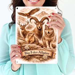 Big 5 des Allgäus Metallschild in 15x20 cm mit Tiermotiven