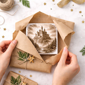 Kämpferisches Erbe Märchenschloss Holzbild in 10x10 cm zum Stellen oder Aufhängen