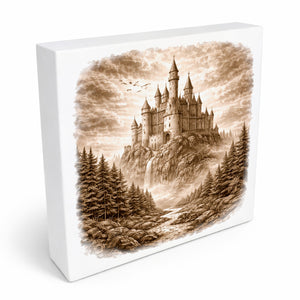 Kämpferisches Erbe Märchenschloss Holzbild in 10x10 cm zum Stellen oder Aufhängen
