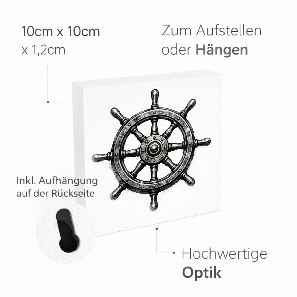 See Geflüster Schiffssteuerrad Holzbild in 10x10 cm zum Stellen oder Aufhängen