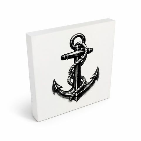 See Geflüster Anker mit Seil Holzbild in 10x10 cm zum Stellen oder Aufhängen