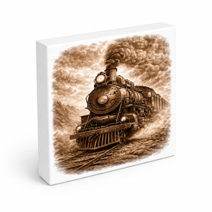 Vintage Energy Dampflok Holzbild in 10x10 cm zum Stellen oder Aufhängen