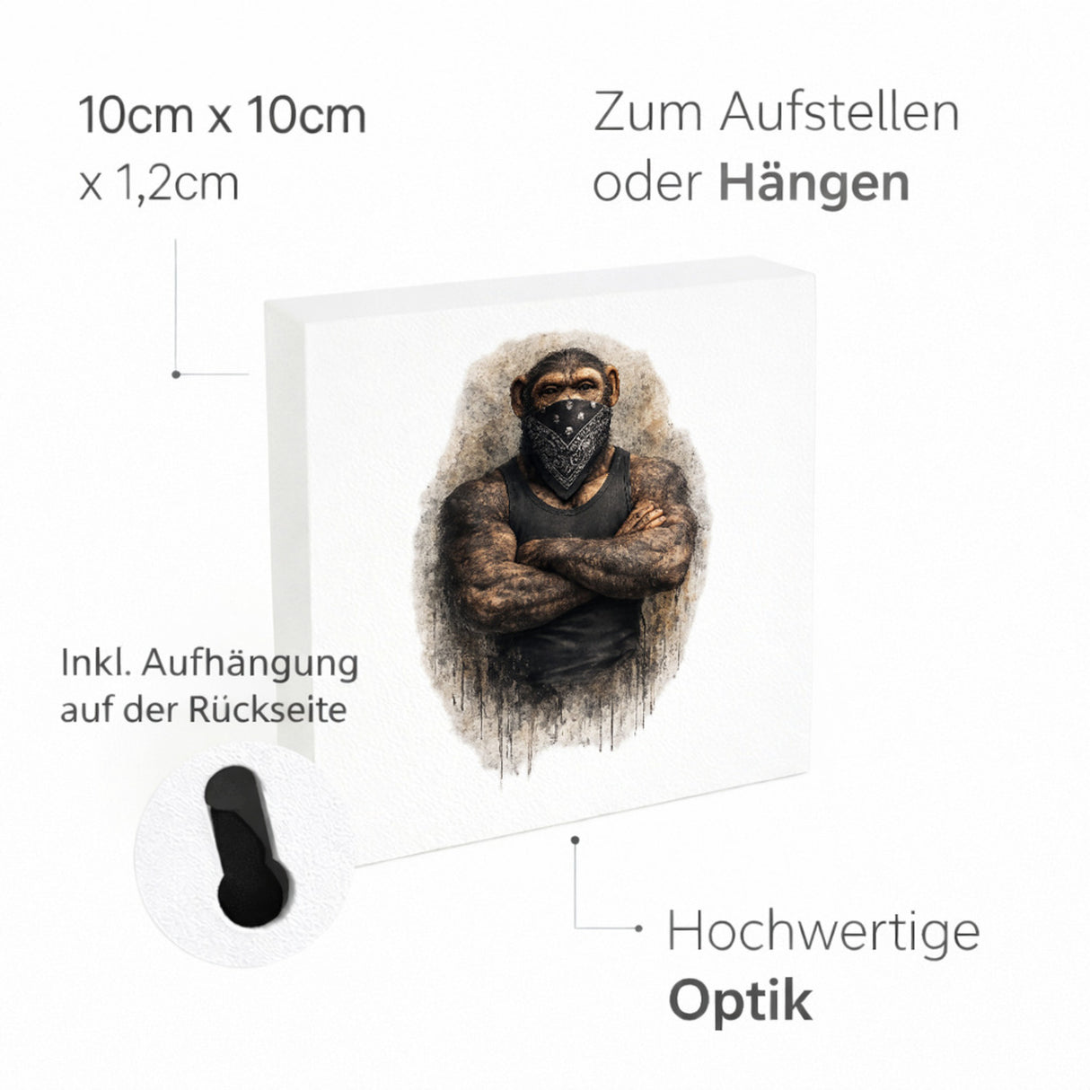 Drei coole Affen nichts sprechen Holzbild in 10x10 cm zum Stellen oder Aufhängen