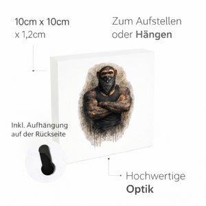 Drei coole Affen nichts sprechen Holzbild in 10x10 cm zum Stellen oder Aufhängen