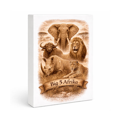 Big 5 Afrika Holzbild in 20x15 cm zum Stellen oder Aufhängen mit Tiermotiven