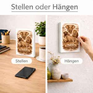 Big 5 Afrika Holzbild in 20x15 cm zum Stellen oder Aufhängen mit Tiermotiven