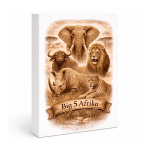 Big 5 Afrika Holzbild in 20x15 cm zum Stellen oder Aufhängen mit Tiermotiven