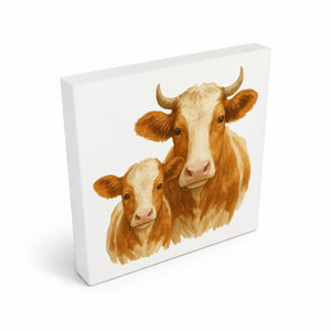 Kuh Familie Kuh und Kalb Holzbild in 10x10 cm zum Stellen oder Aufhängen