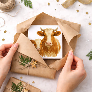 Kuh Familie Kuh und Kalb Holzbild in 10x10 cm zum Stellen oder Aufhängen