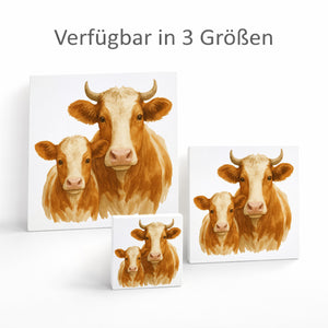 Kuh Familie Kuh und Kalb Holzbild in 10x10 cm zum Stellen oder Aufhängen