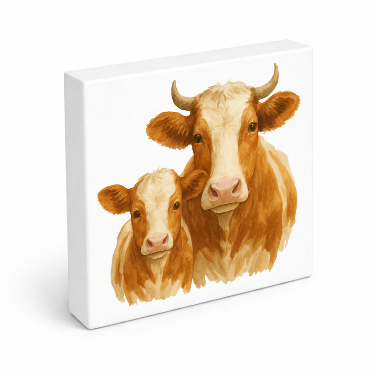 Kuh Familie Kuh und Kalb Holzbild in 10x10 cm zum Stellen oder Aufhängen