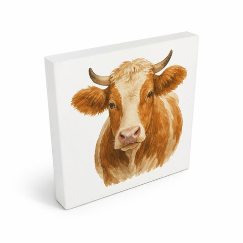 Kuh Familie Kuhportrait Aquarell Holzbild in 10x10 cm zum Stellen oder Aufhängen