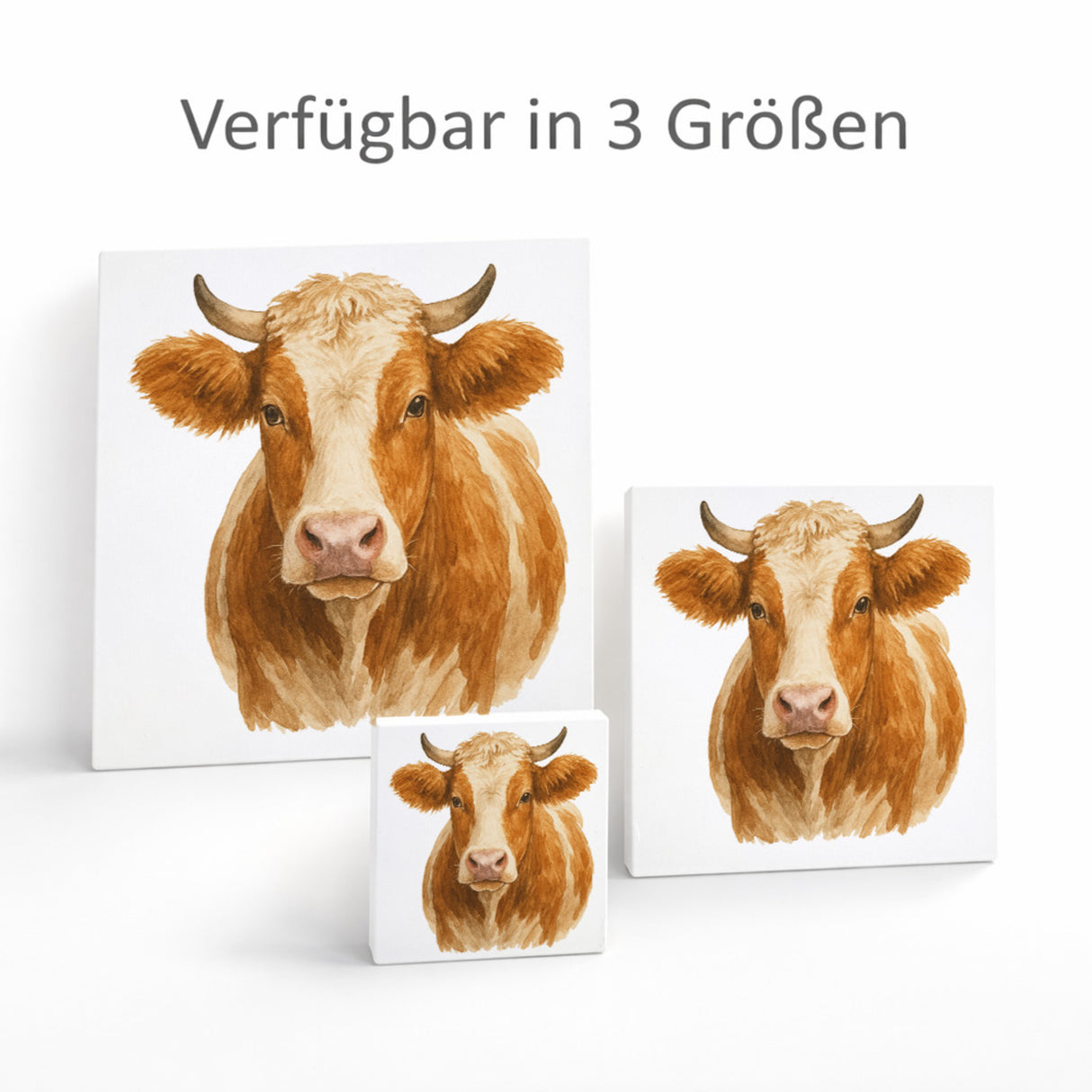 Kuh Familie Kuhportrait Aquarell Holzbild in 10x10 cm zum Stellen oder Aufhängen