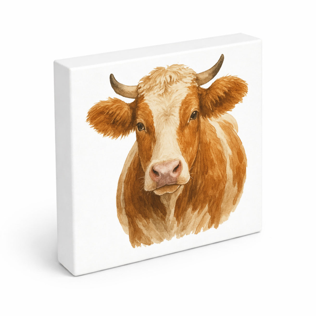 Kuh Familie Kuhportrait Aquarell Holzbild in 10x10 cm zum Stellen oder Aufhängen