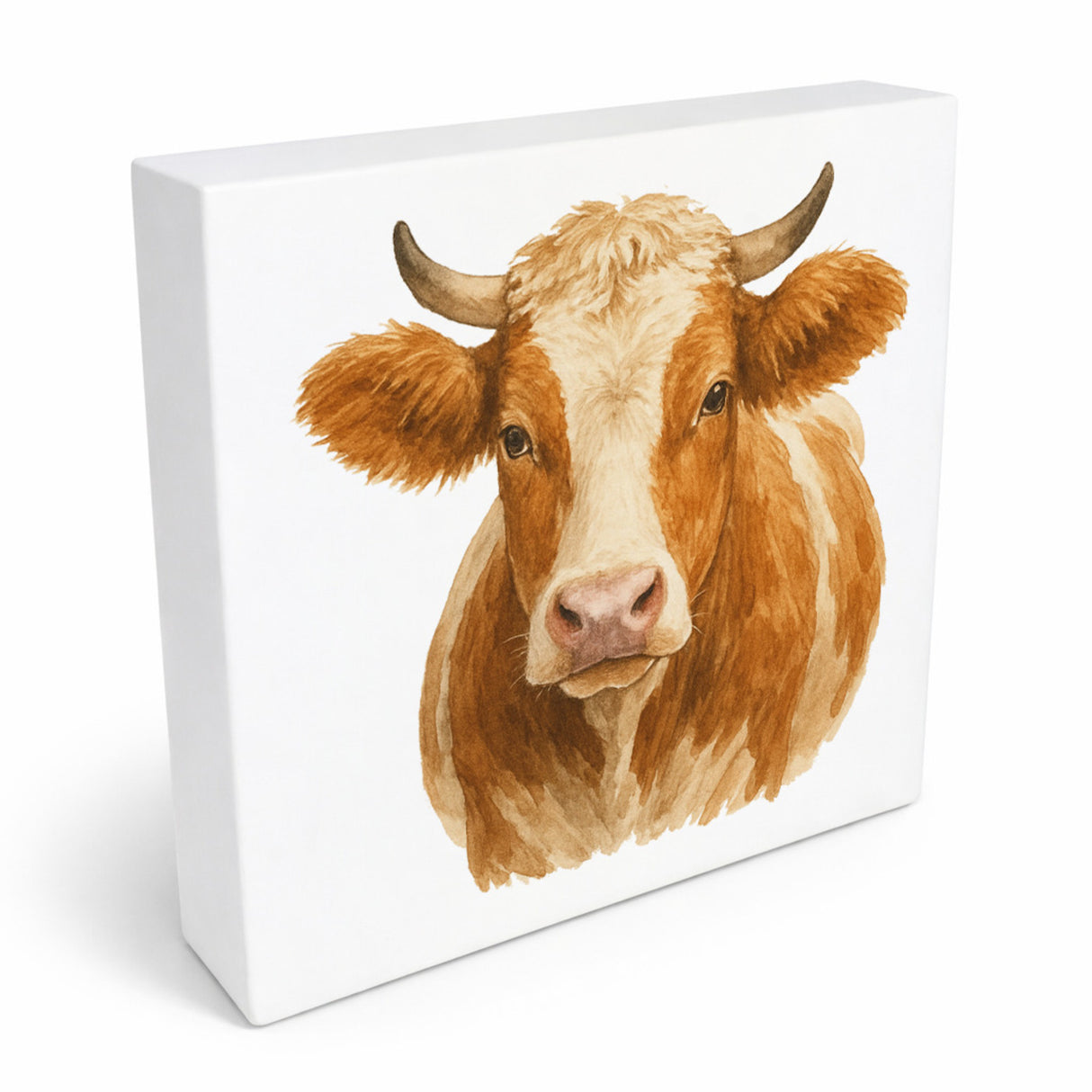Kuh Familie Kuhportrait Aquarell Holzbild in 10x10 cm zum Stellen oder Aufhängen