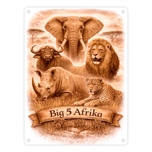 Big 5 Afrika Metallschild in 15x20 cm mit Tiermotiven