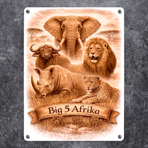 Big 5 Afrika Metallschild in 15x20 cm mit Tiermotiven