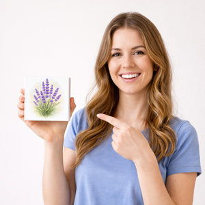 Blumen Freude Lavendel Holzbild in 10x10 cm zum Stellen oder Aufhängen