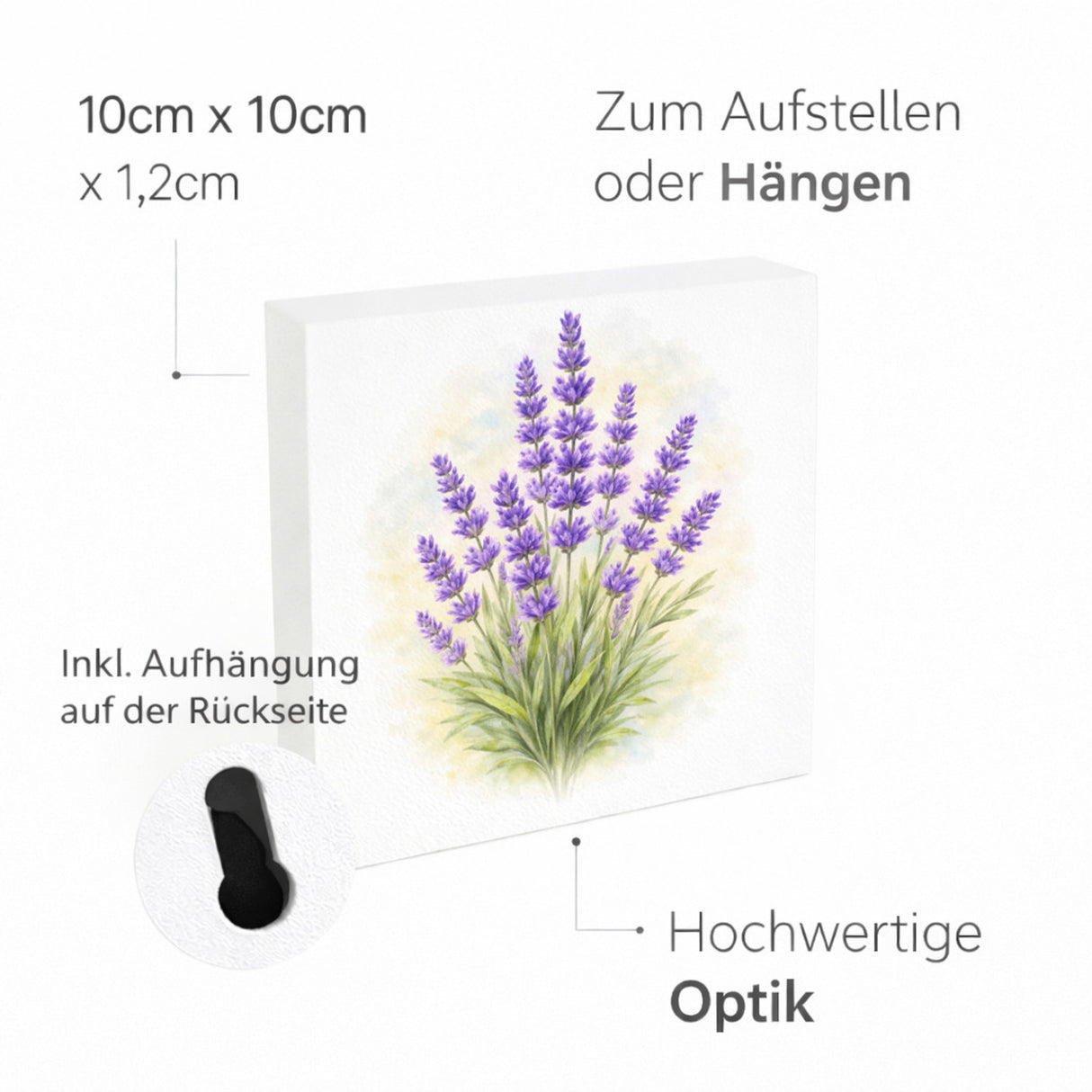 Blumen Freude Lavendel Holzbild in 10x10 cm zum Stellen oder Aufhängen