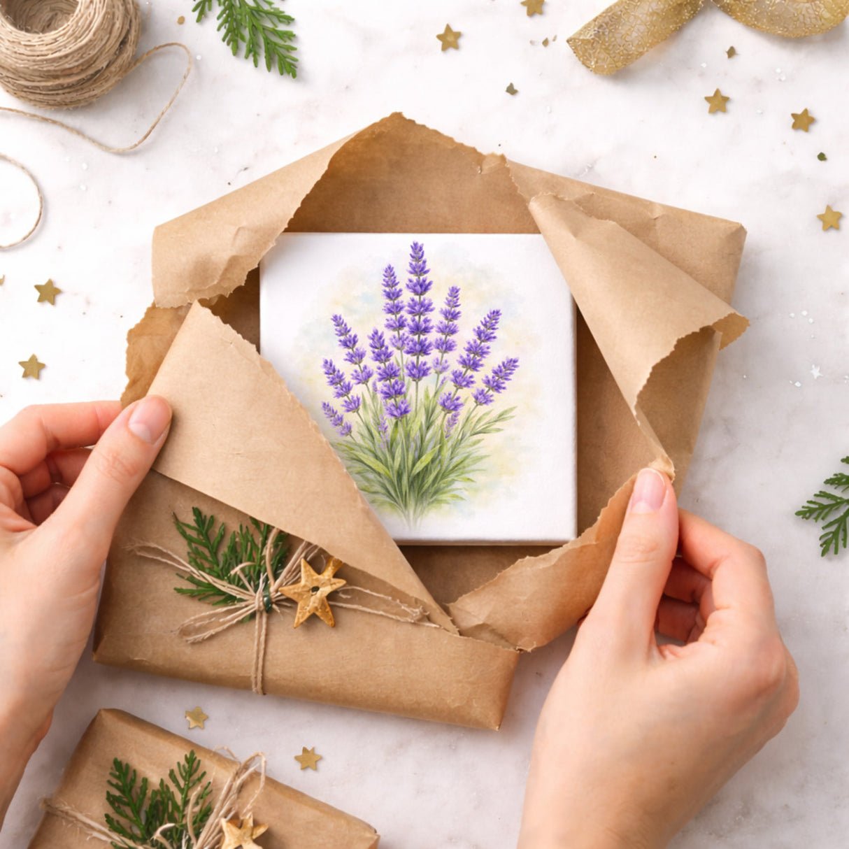 Blumen Freude Lavendel Holzbild in 10x10 cm zum Stellen oder Aufhängen