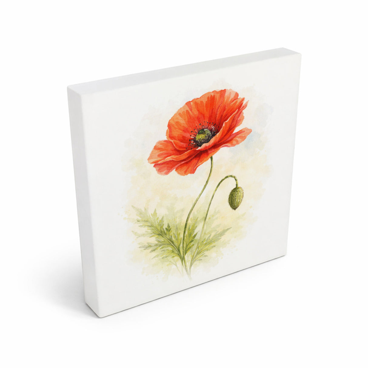 Blumen Freude Mohnblume Holzbild in 10x10 cm zum Stellen oder Aufhängen