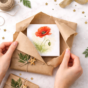 Blumen Freude Mohnblume Holzbild in 10x10 cm zum Stellen oder Aufhängen