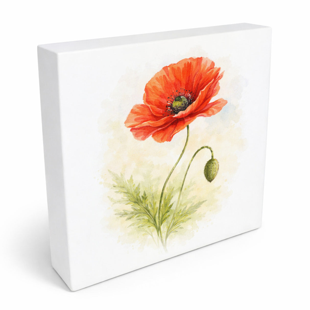 Blumen Freude Mohnblume Holzbild in 10x10 cm zum Stellen oder Aufhängen