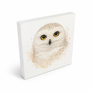 Schneeeulenzauber Schneeeulen Portrait Holzbild in 10x10 cm zum Stellen oder Aufhängen