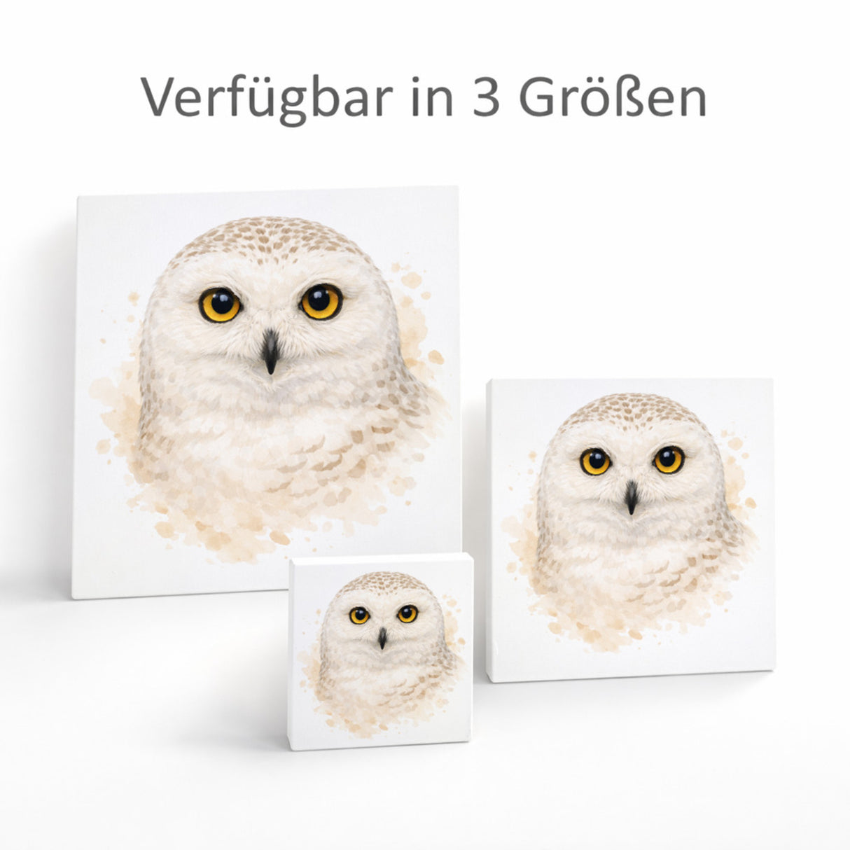 Schneeeulenzauber Schneeeulen Portrait Holzbild in 10x10 cm zum Stellen oder Aufhängen