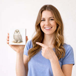 Schneeeulenzauber Schnee-Eule Holzbild in 10x10 cm zum Stellen oder Aufhängen