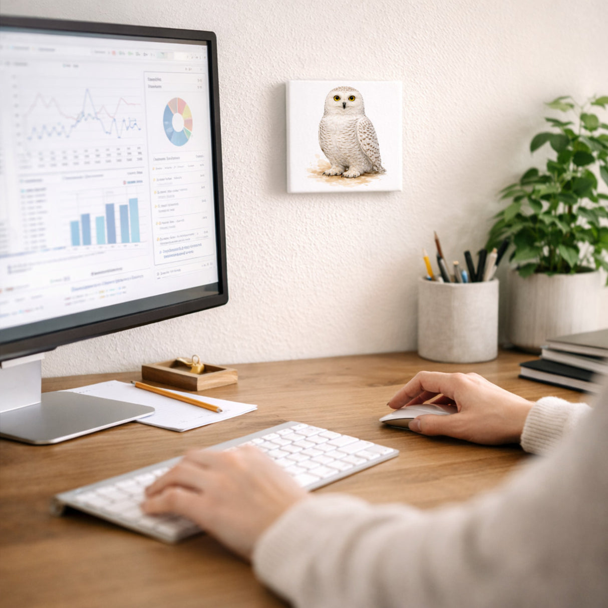 Schneeeulenzauber Schnee-Eule Holzbild in 10x10 cm zum Stellen oder Aufhängen