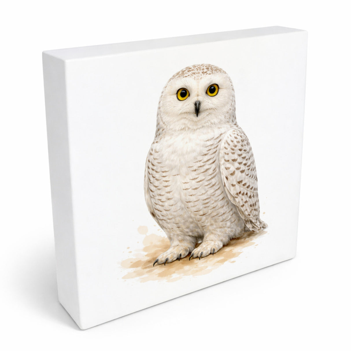 Schneeeulenzauber Schnee-Eule Holzbild in 10x10 cm zum Stellen oder Aufhängen