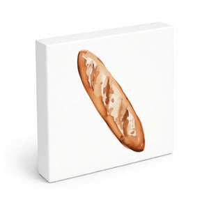 Mediterrane Schätze Baguette Brot Holzbild in 10x10 cm zum Stellen oder Aufhängen