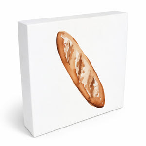 Mediterrane Schätze Baguette Brot Holzbild in 10x10 cm zum Stellen oder Aufhängen