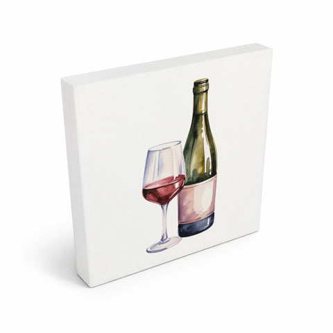 Mediterrane Schätze Weinflasche Glas Holzbild in 10x10 cm zum Stellen oder Aufhängen