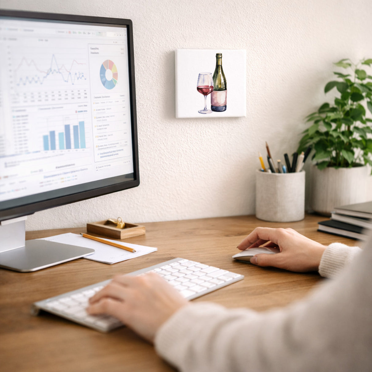 Mediterrane Schätze Weinflasche Glas Holzbild in 10x10 cm zum Stellen oder Aufhängen