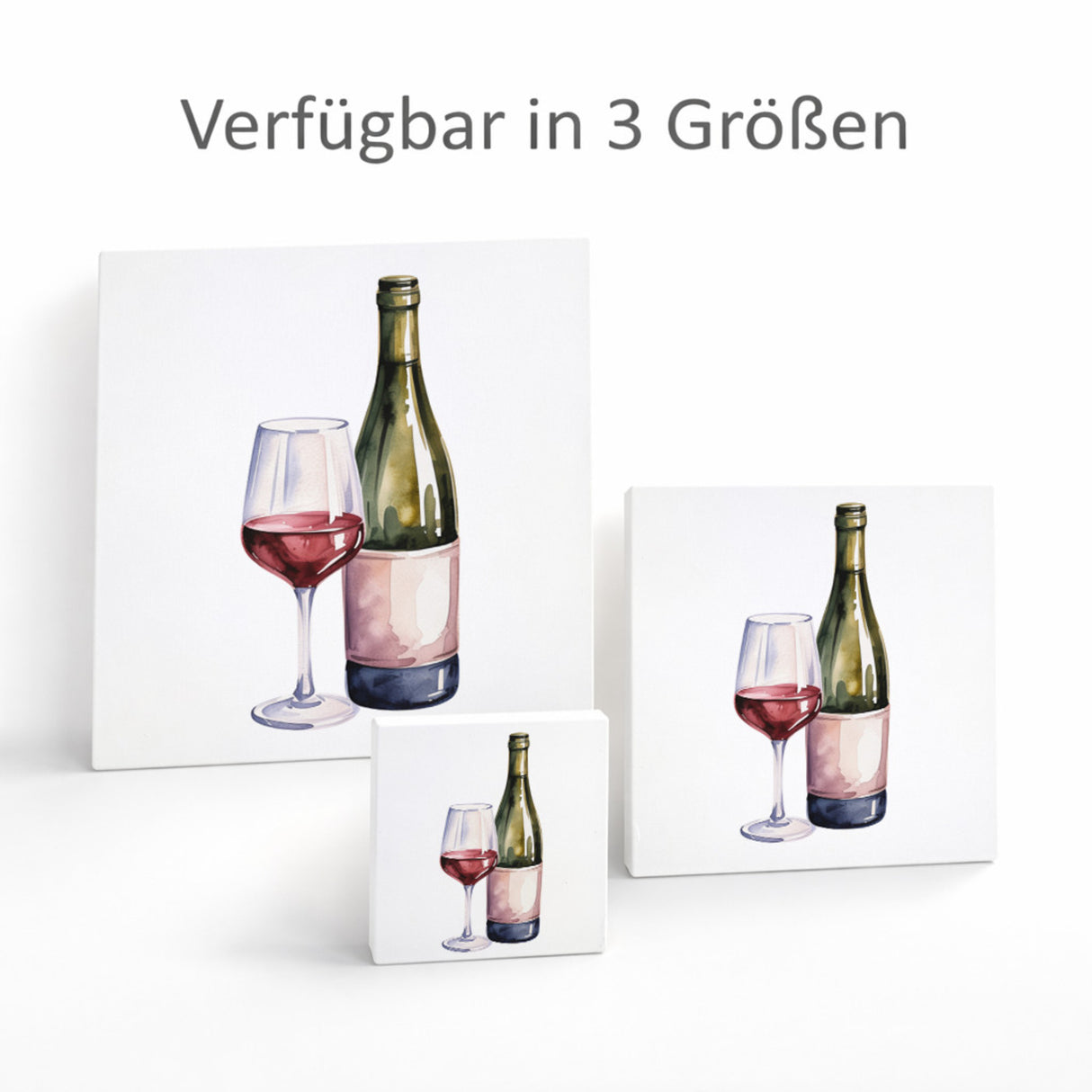 Mediterrane Schätze Weinflasche Glas Holzbild in 10x10 cm zum Stellen oder Aufhängen