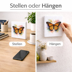 Schmetterlingszauber Monarchfalter Holzbild in 10x10 cm zum Stellen oder Aufhängen
