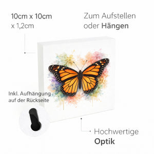Schmetterlingszauber Monarchfalter Holzbild in 10x10 cm zum Stellen oder Aufhängen