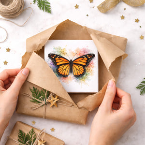 Schmetterlingszauber Monarchfalter Holzbild in 10x10 cm zum Stellen oder Aufhängen
