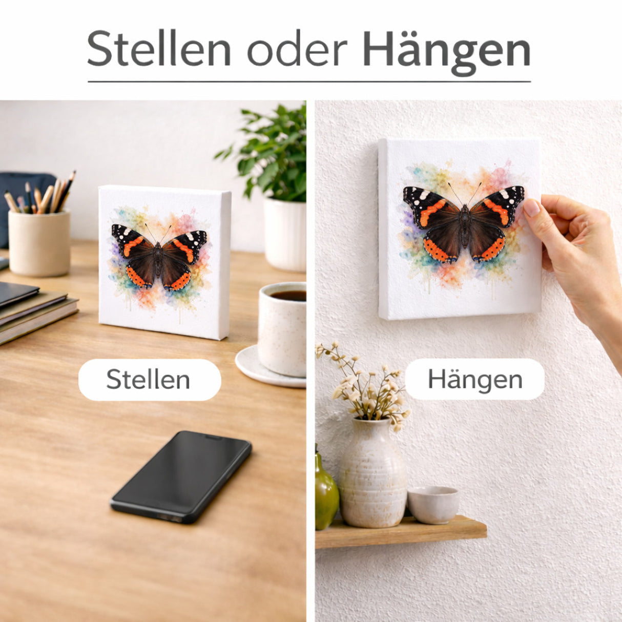 Schmetterlingszauber Admiral Holzbild in 10x10 cm zum Stellen oder Aufhängen