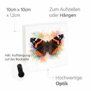 Schmetterlingszauber Admiral Holzbild in 10x10 cm zum Stellen oder Aufhängen