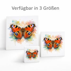 Schmetterlingszauber Tagpfauenauge Holzbild in 10x10 cm zum Stellen oder Aufhängen