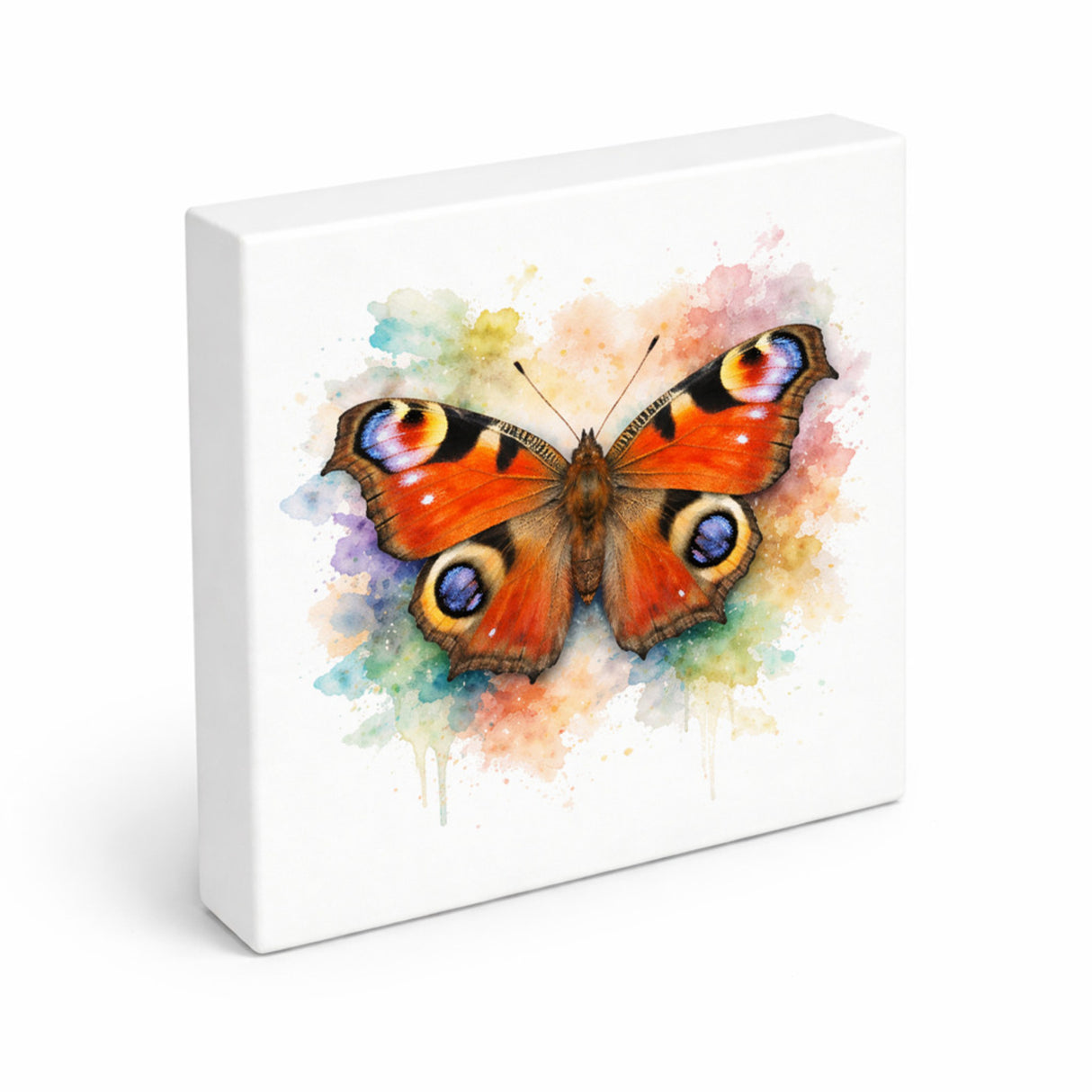 Schmetterlingszauber Tagpfauenauge Holzbild in 10x10 cm zum Stellen oder Aufhängen