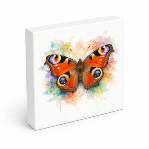 Schmetterlingszauber Tagpfauenauge Holzbild in 10x10 cm zum Stellen oder Aufhängen