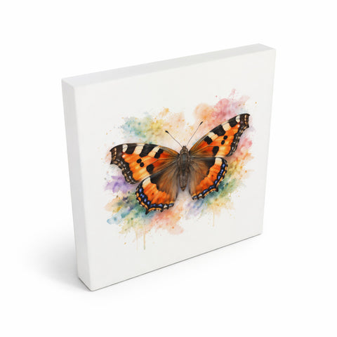 Schmetterlingszauber Kleiner Fuchs Holzbild in 10x10 cm zum Stellen oder Aufhängen