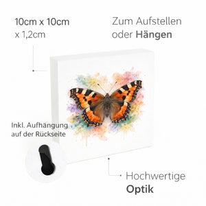 Schmetterlingszauber Kleiner Fuchs Holzbild in 10x10 cm zum Stellen oder Aufhängen