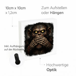 Drei weise Zombie Affen nichts sprechen Holzbild in 10x10 cm zum Stellen oder Aufhängen