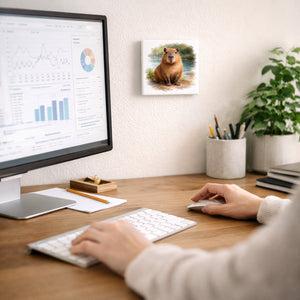 Capy Moments Capybara am Fluss Holzbild in 10x10 cm zum Stellen oder Aufhängen
